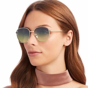 Le Specs Ottoman Slate Frame Sunglasses with Gradient Gold Frame and Blue Lenses